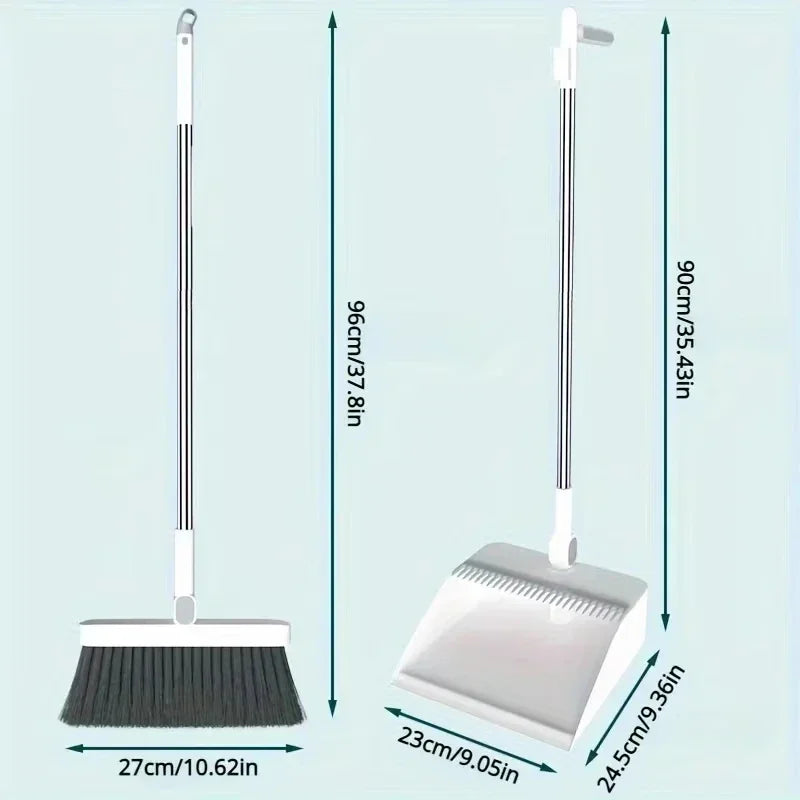 AEHOMEB Folding Dustpan Broom Set Swivel Handle Clip Teeth