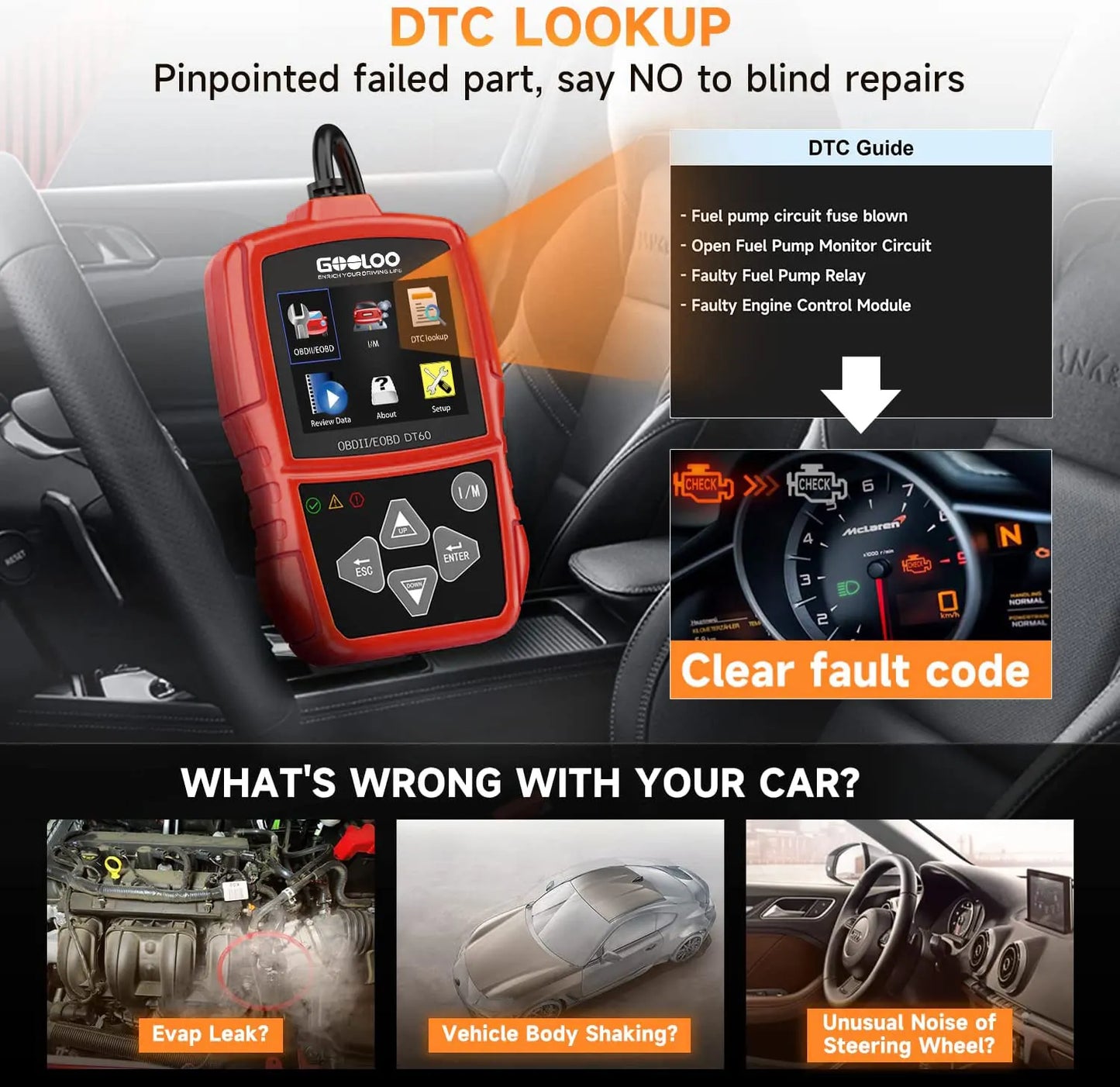 GOOLOO DT60 Car Diagnostic Tool OBD2 Scanner ENGINE System Code Reader Car OBD Code Reader Engine Fault Diagnostic Tool
