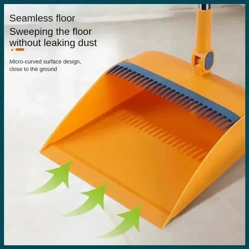 AEHOMEB Folding Dustpan Broom Set Swivel Handle Clip Teeth