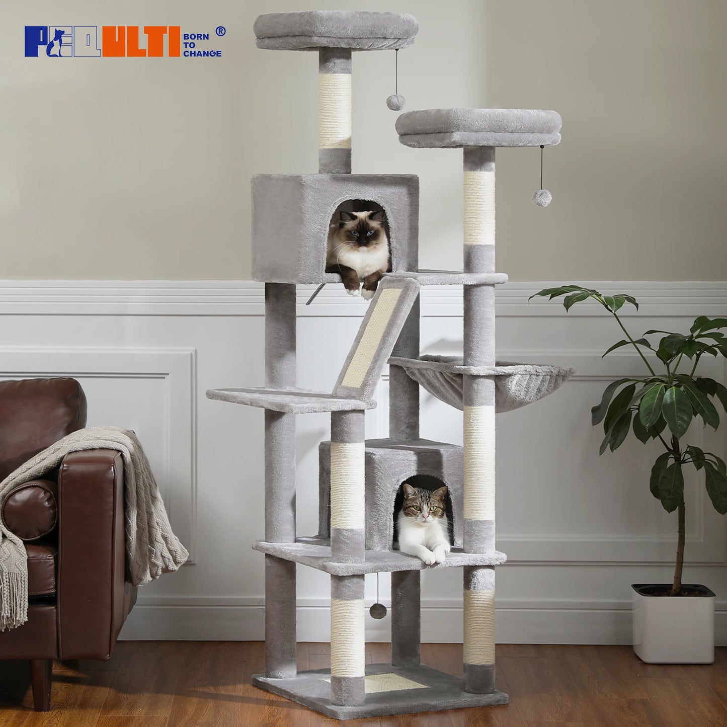 PAWZ Road Five Level Cat Tree Tower With Plush Condo Scratching Posts Boards