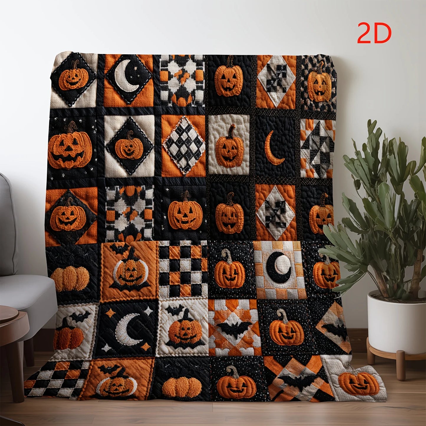 Craft of Weaving Halloween Plaid Pumpkin Moon Print Blanket