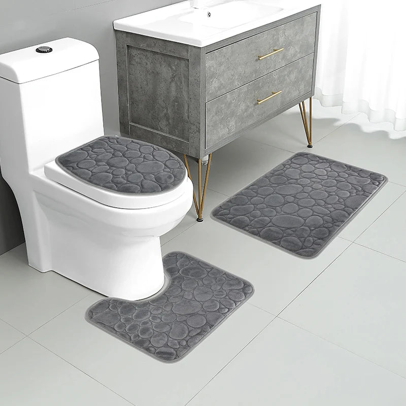 Soft Microfiber Non Slip Stone Bathroom Floor Mat Set