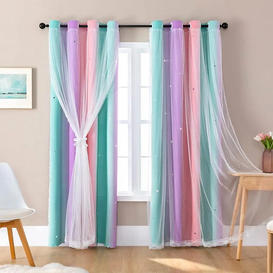 Rainbow Unicorn Blackout Curtains For Girls Room