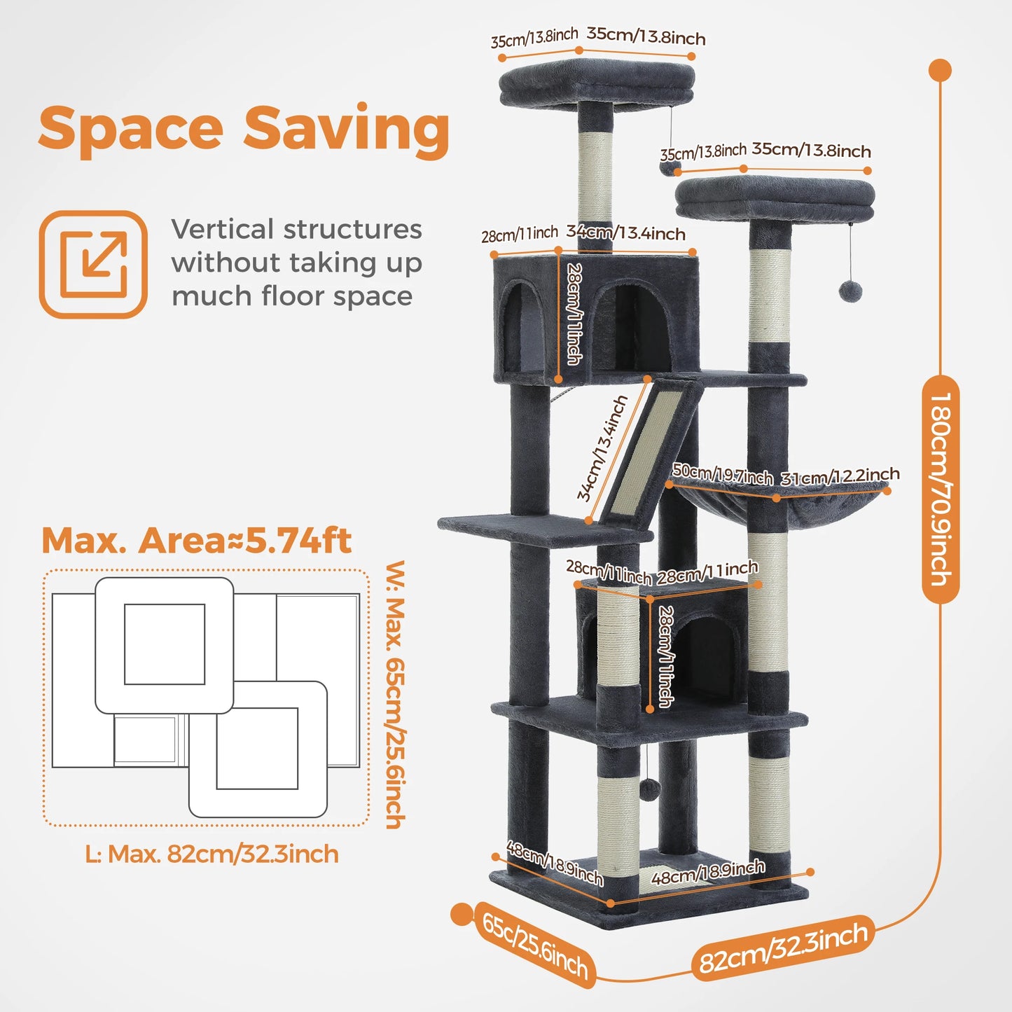 PAWZ Road Five Level Cat Tree Tower With Plush Condo Scratching Posts Boards