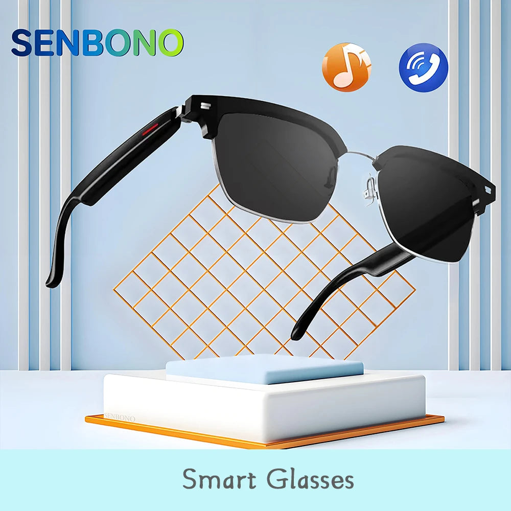 SENBONO New Smart Wireless Bluetooth Glasses Listen to Music Answer the Phone Men and Women Fashion Anti-blue Light Glasse