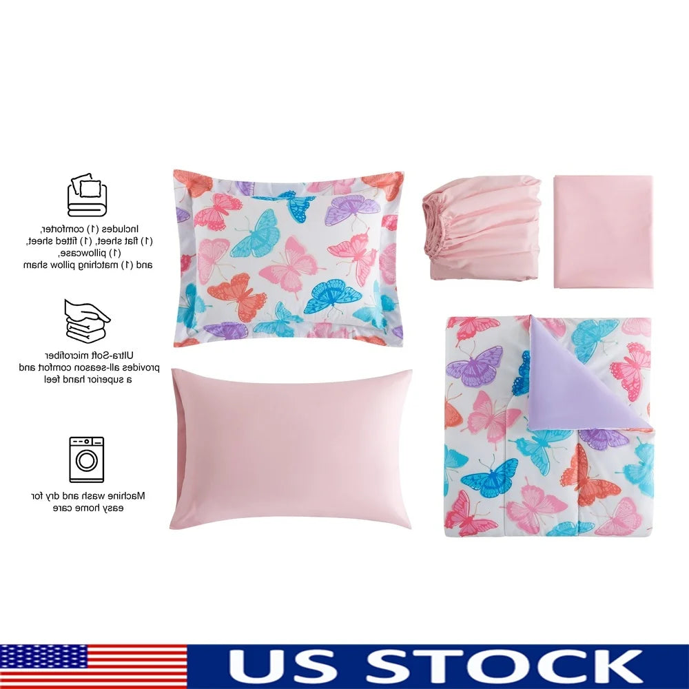Glow In The Dark Butterfly Bedding Set 5-Piece