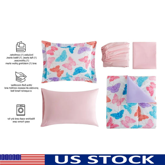 Glow In The Dark Butterfly Bedding Set 5-Piece