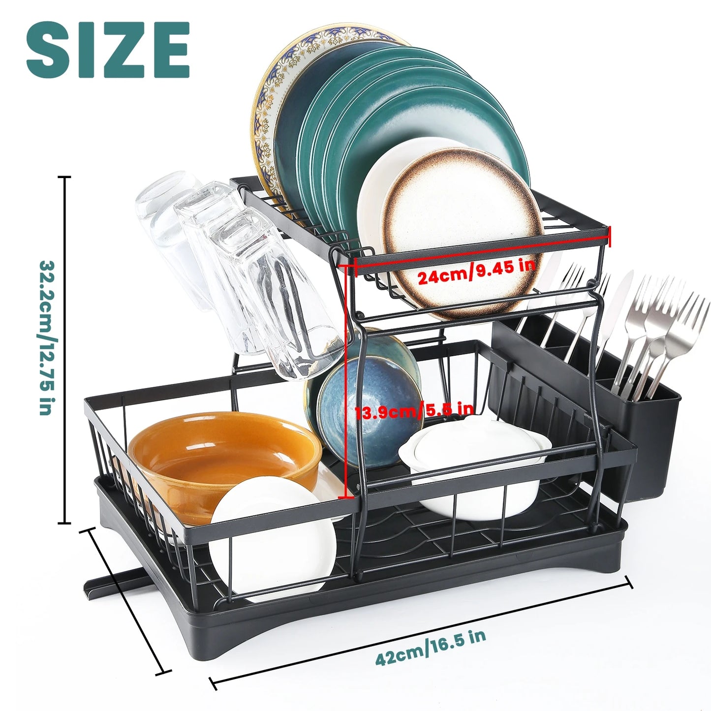 EZHomeEssentials Large 2 Tier Dish Drying Rack Countertop