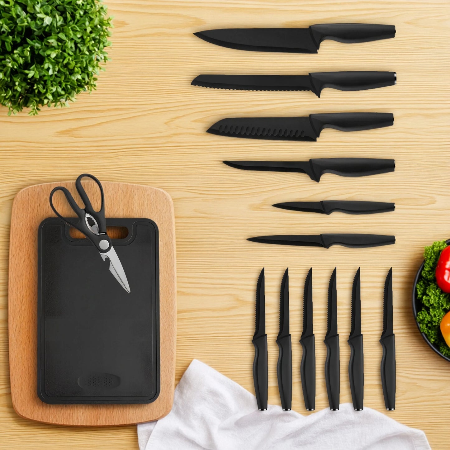 Stainless Steel 15 Piece Kitchen Knife Set Ergonomic Handle