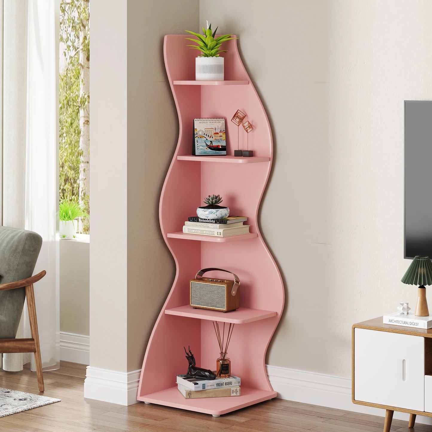 5-Tier Corner Shelf Wall Bookshelf Plant Stand
