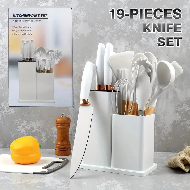 Stainless Steel Knife Set 19 In 1 With Wooden Handle Kitchenware