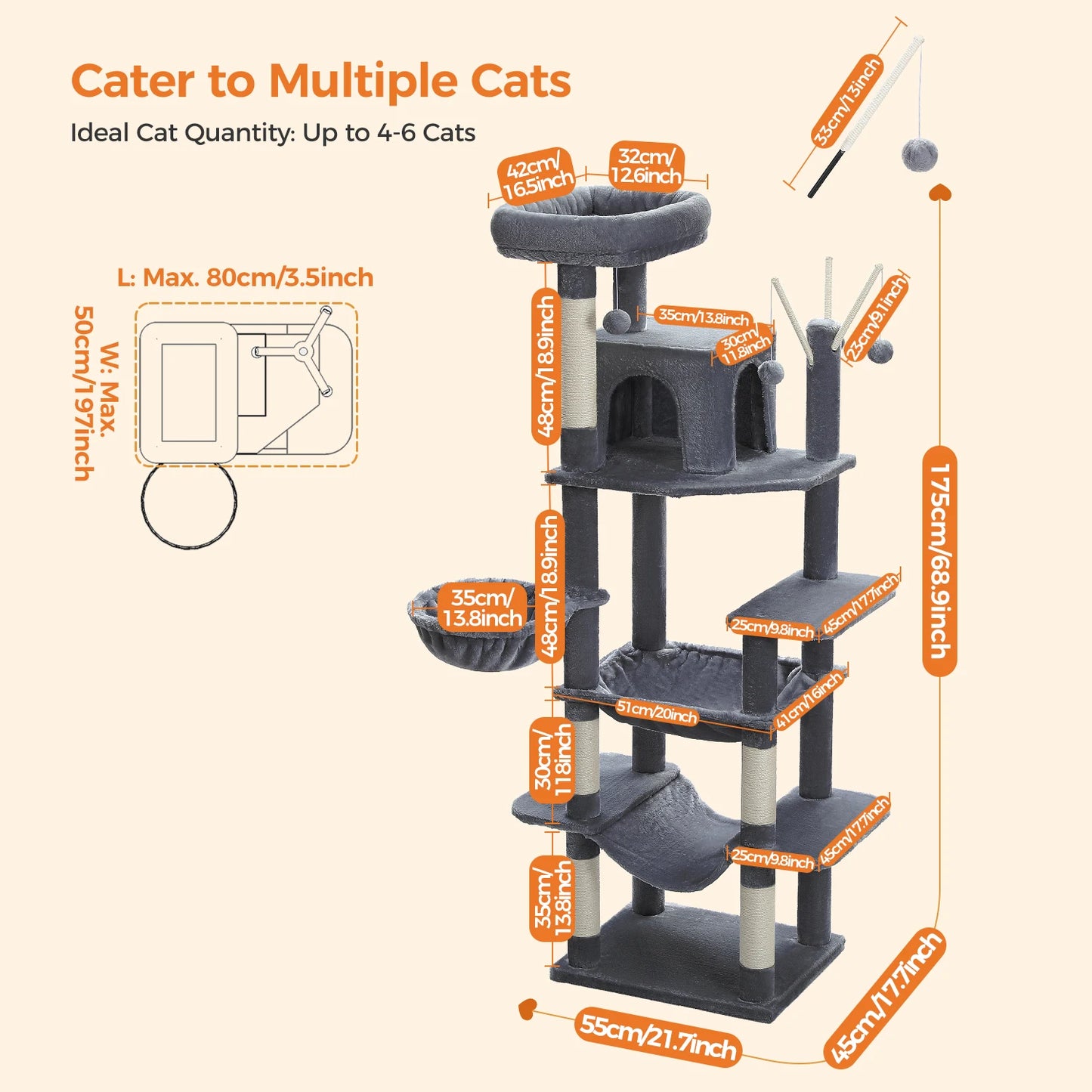 PAWZ Road Five Level Cat Tree Tower With Plush Condo Scratching Posts Boards