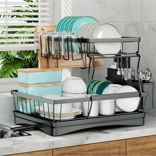 EZHomeEssentials Large 2 Tier Dish Drying Rack Countertop