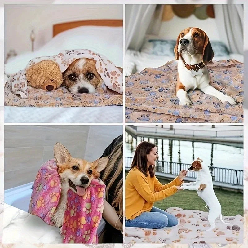 Soft Flannel Fleece Pet Blanket For Dogs And Cats Paw Print