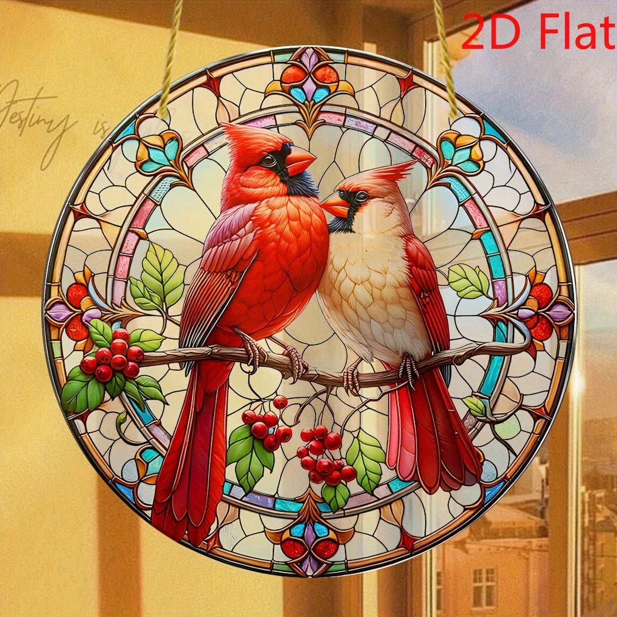 Hign-concerned 2D Cardinal Suncatcher Acrylic Wreath