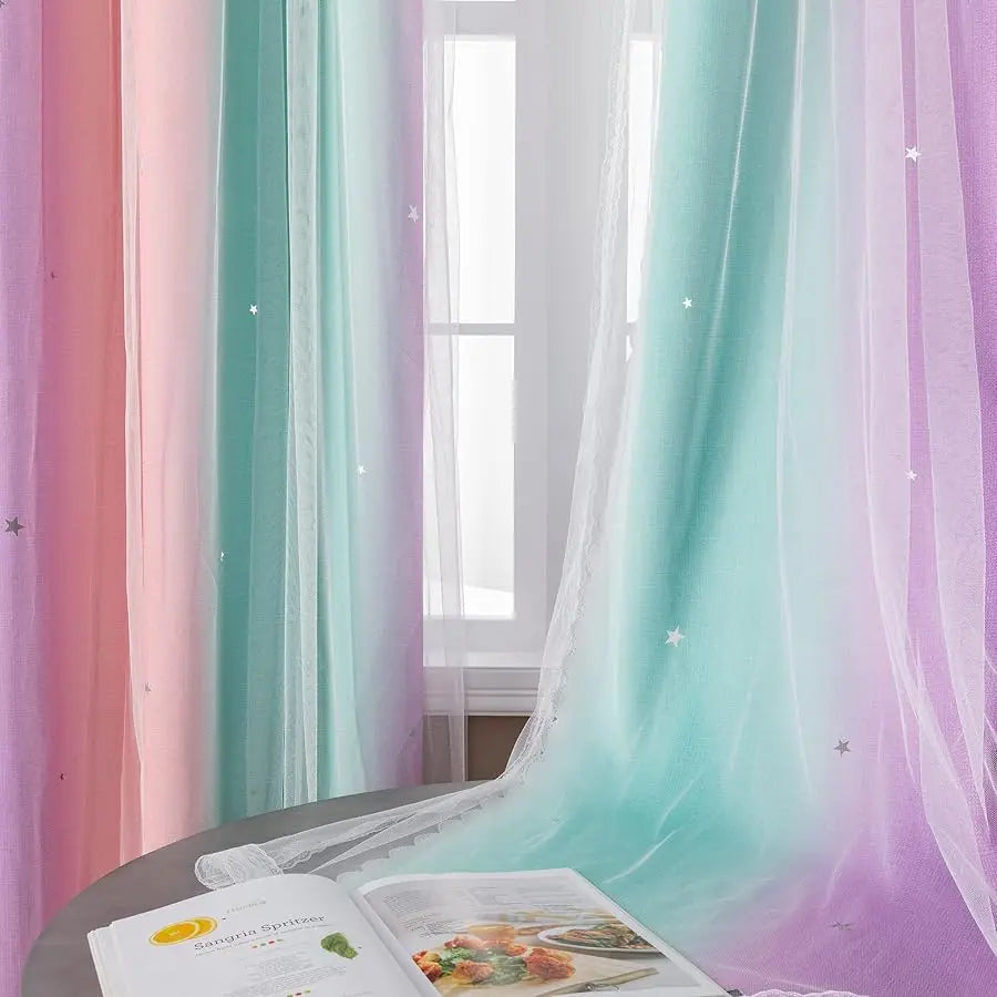 Rainbow Unicorn Blackout Curtains For Girls Room