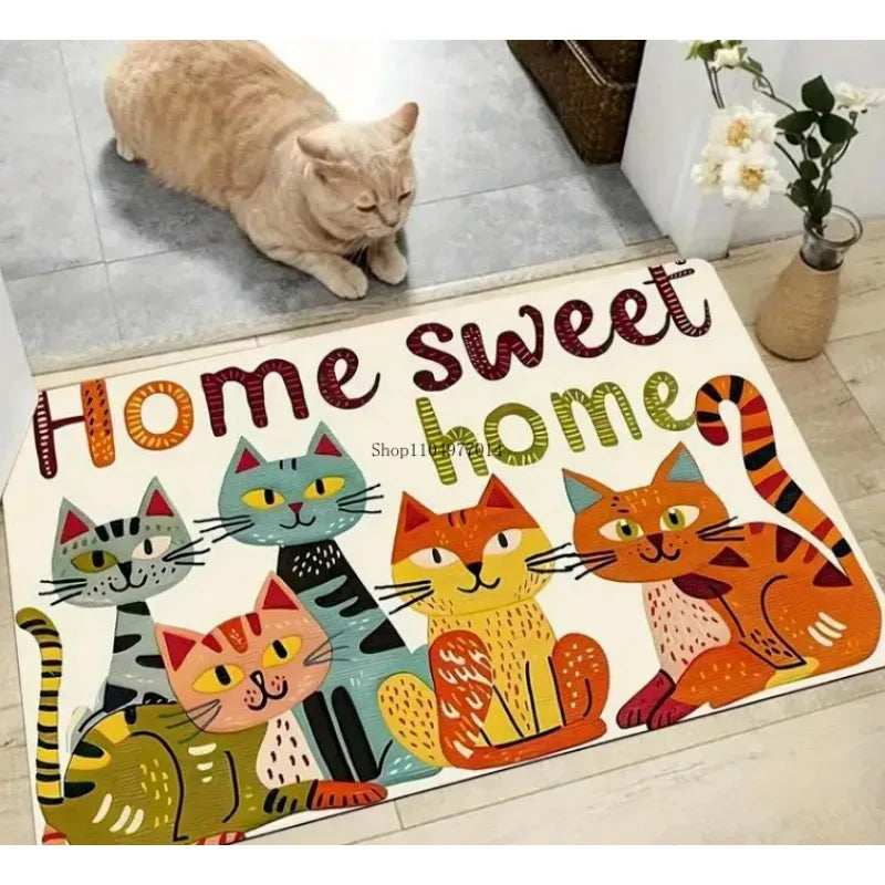 EZHomeEssentials Cartoon Cat Doormat Home Is Sweet Home