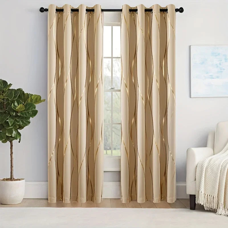Golden Wave Circle Blackout Drapes with Grommets