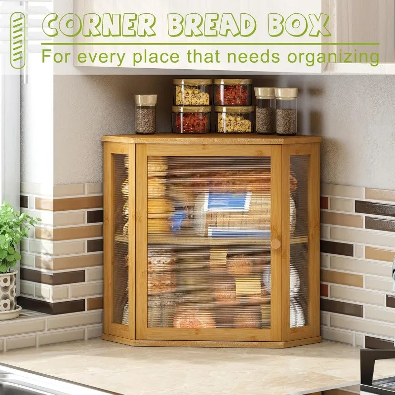 EZHomeEssentials Corner Bread Box Bamboo Layered Storage