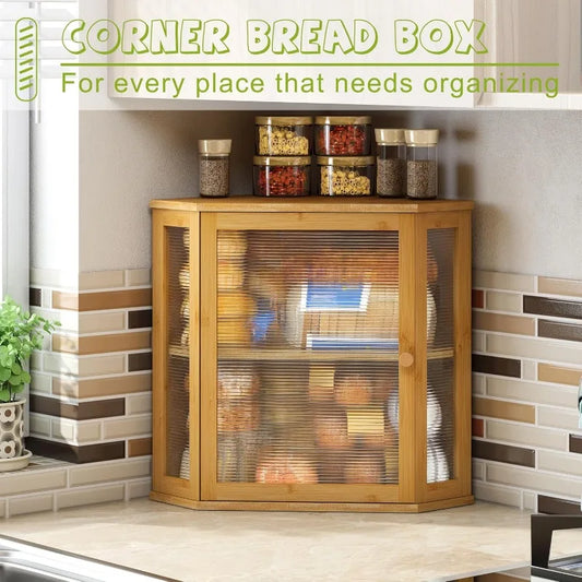EZHomeEssentials Corner Bread Box Bamboo Layered Storage