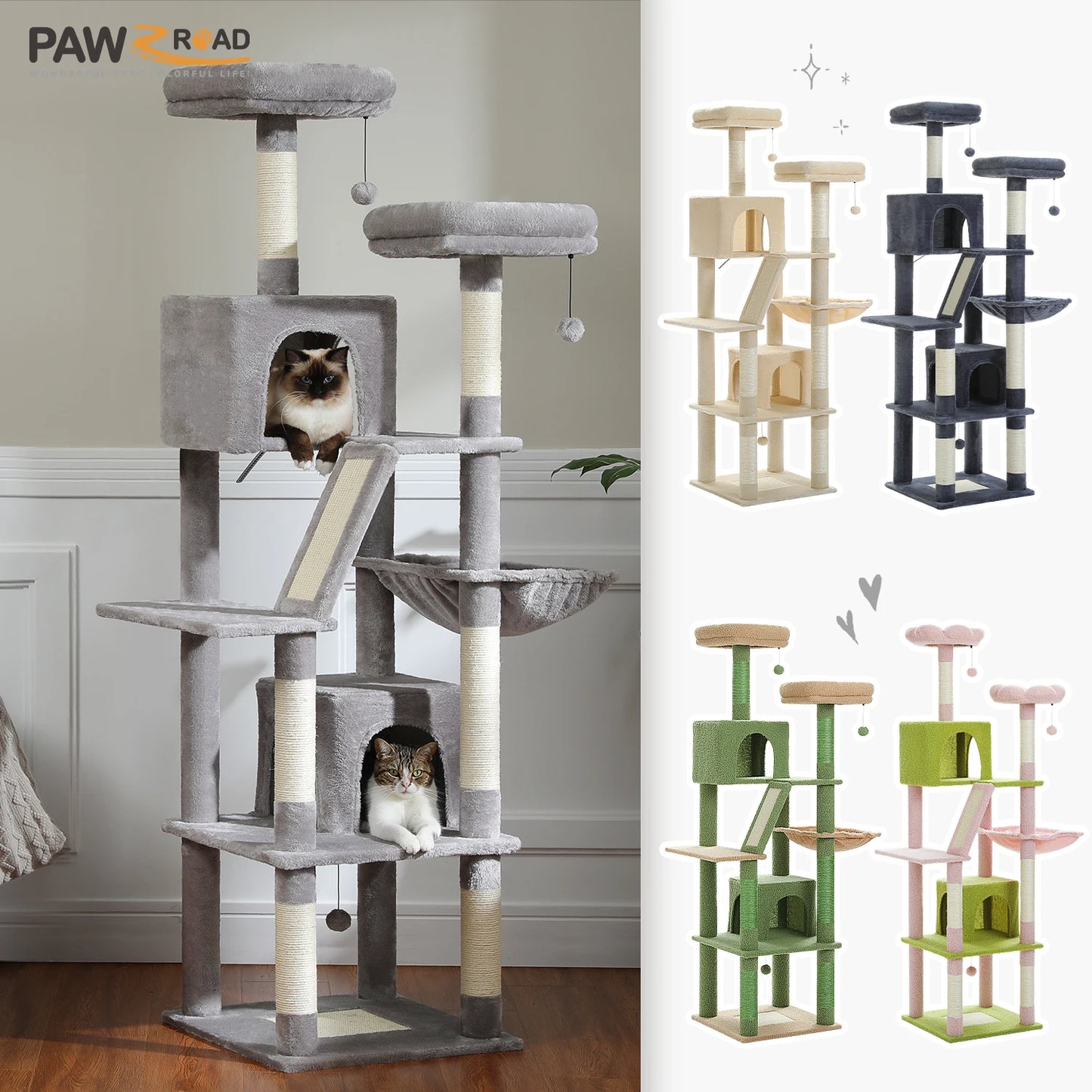 PAWZ Road Five Level Cat Tree Tower With Plush Condo Scratching Posts Boards