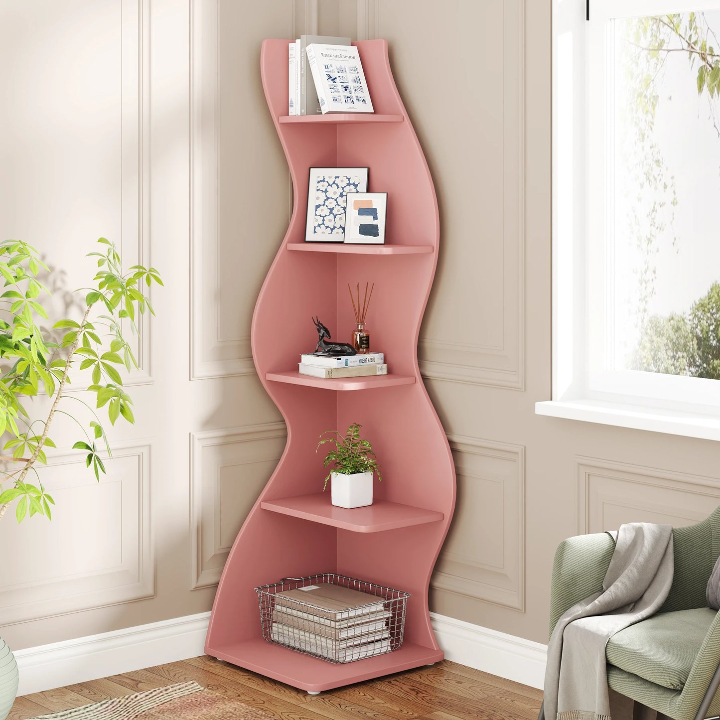 5-Tier Corner Shelf Wall Bookshelf Plant Stand