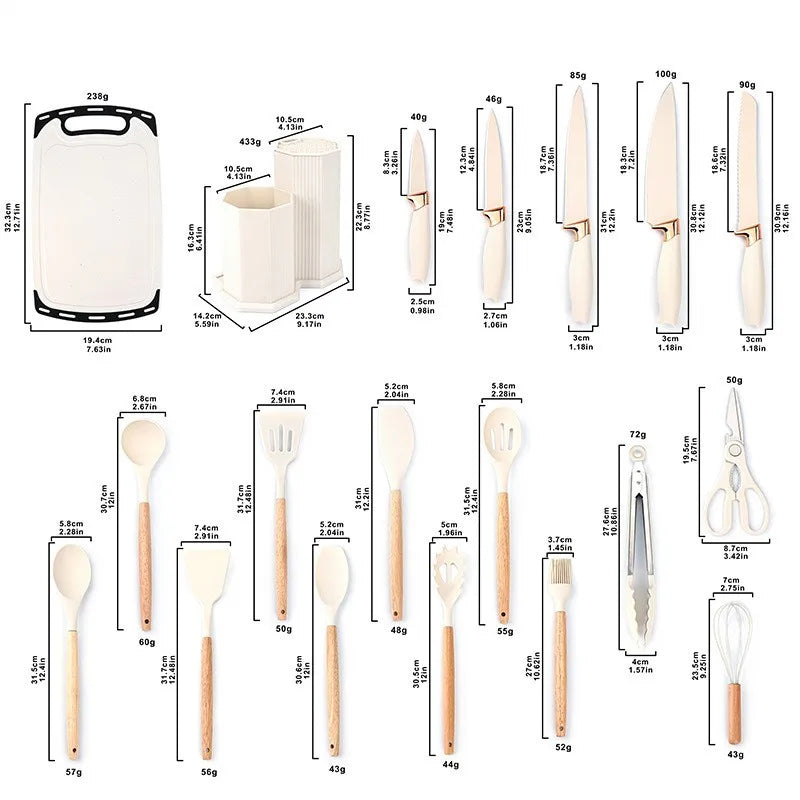 Stainless Steel Knife Set 19 In 1 With Wooden Handle Kitchenware