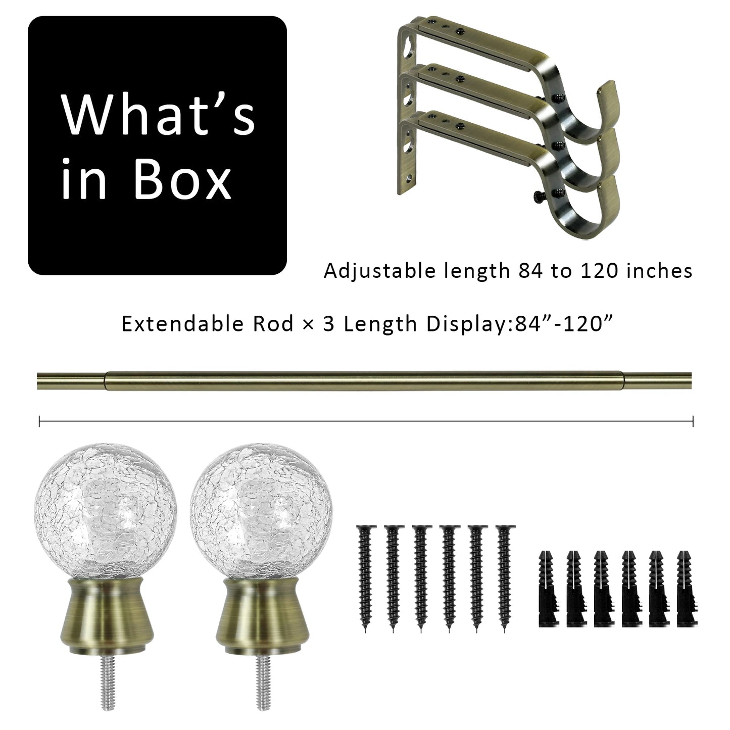 Heavy Duty Curtain Rod Set With Glass Finials