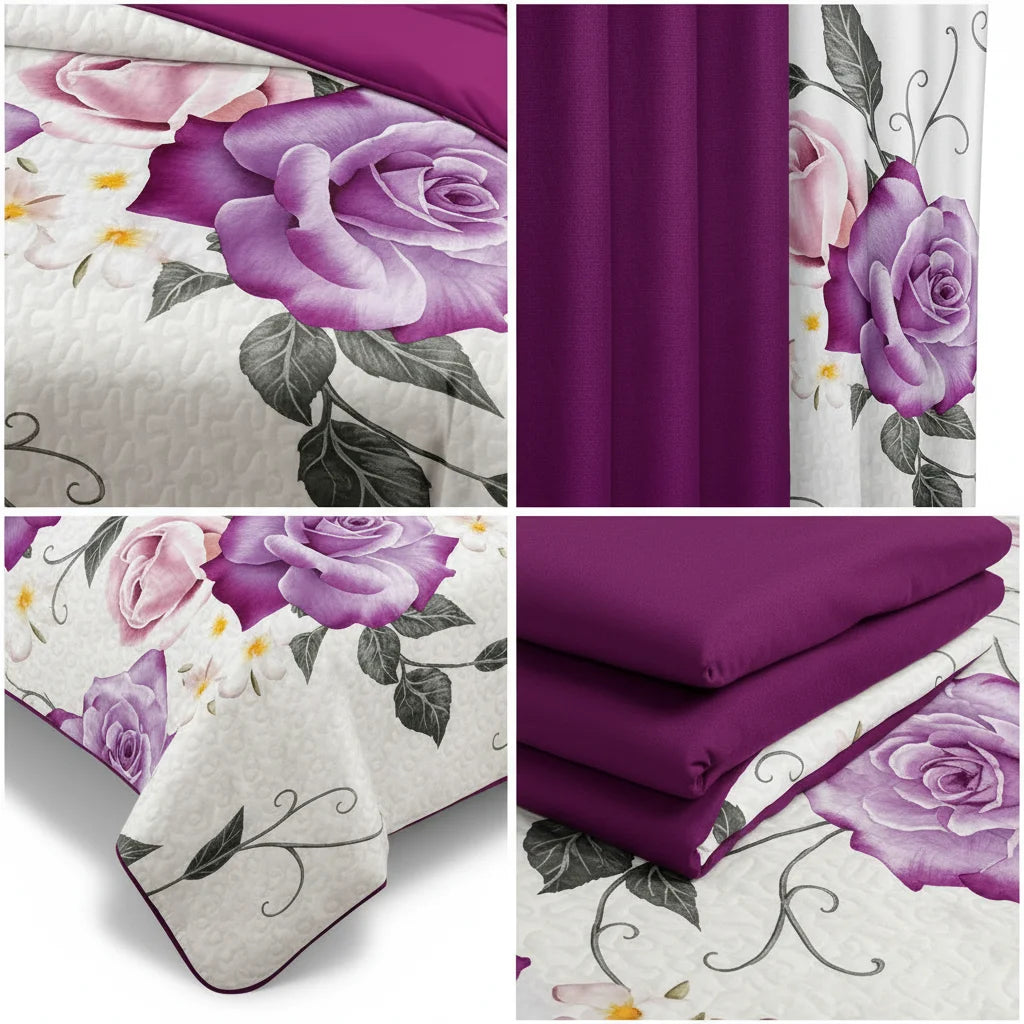 Bedspread Set With Curtains 9 Piece Machine Washable