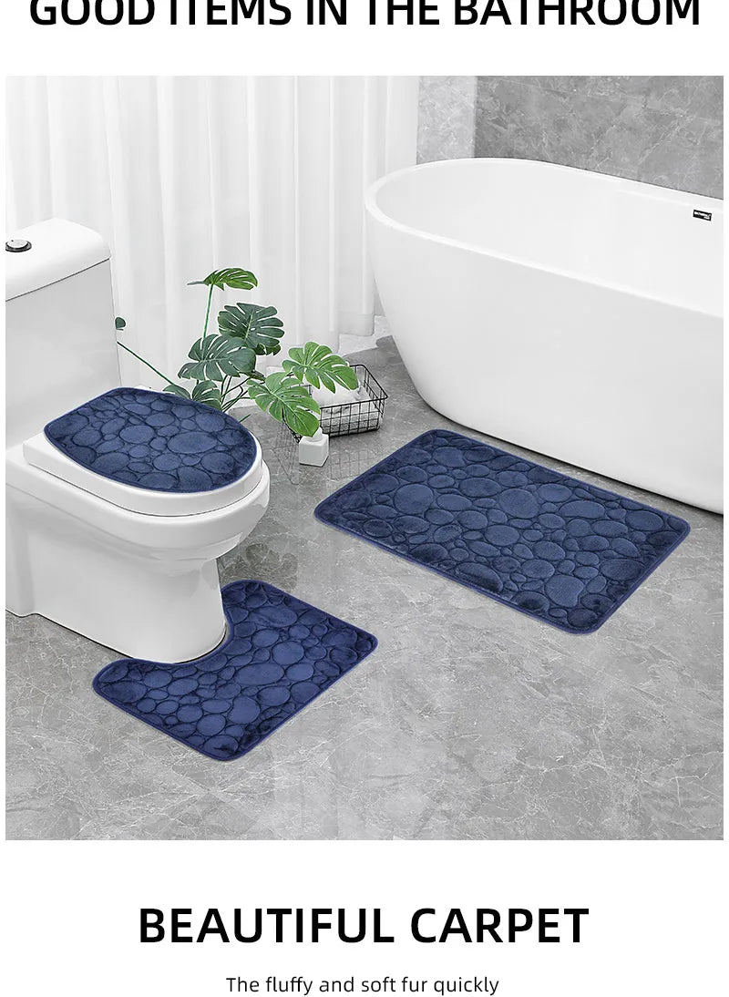 Soft Microfiber Non Slip Stone Bathroom Floor Mat Set