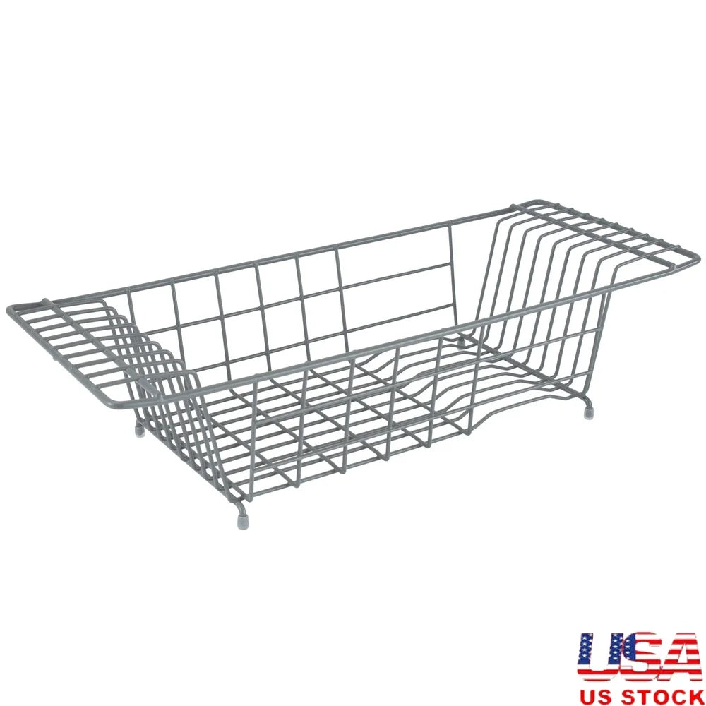 Over the Sink Dish Rack Kitchen Drainer Space Saving Design Heavy Duty Iron Open Wire Drying Rack with Plate Slots and