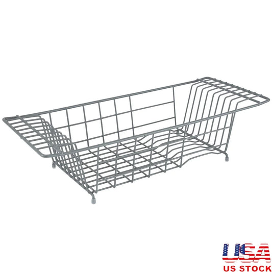 Over the Sink Dish Rack Kitchen Drainer Space Saving Design Heavy Duty Iron Open Wire Drying Rack with Plate Slots and