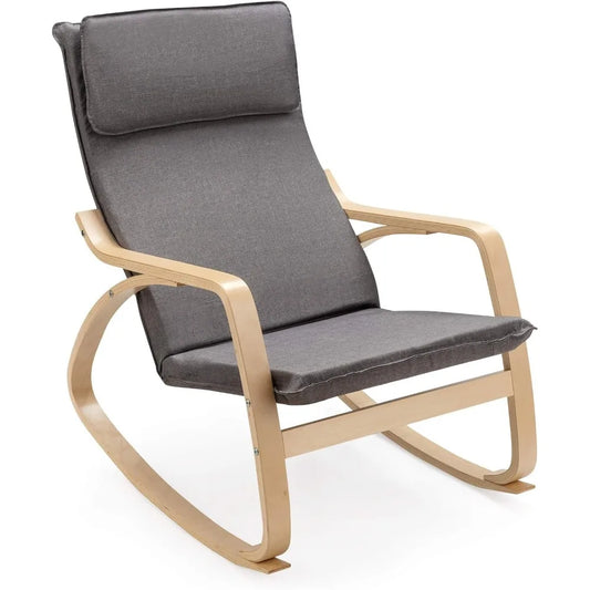 Folded Rocking Chair With Upholstered Cushion Wooden Frame