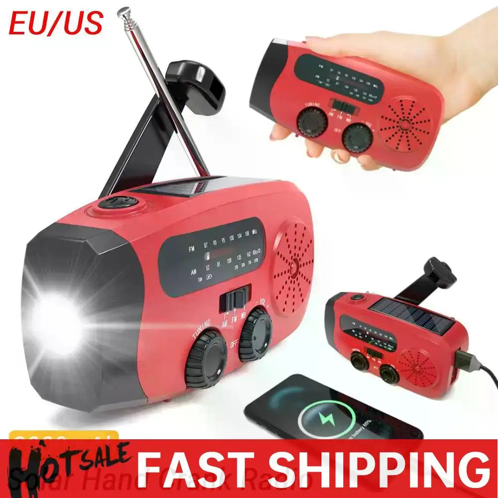Portable Emergency Crank Radio AM FM WB Weather Solar