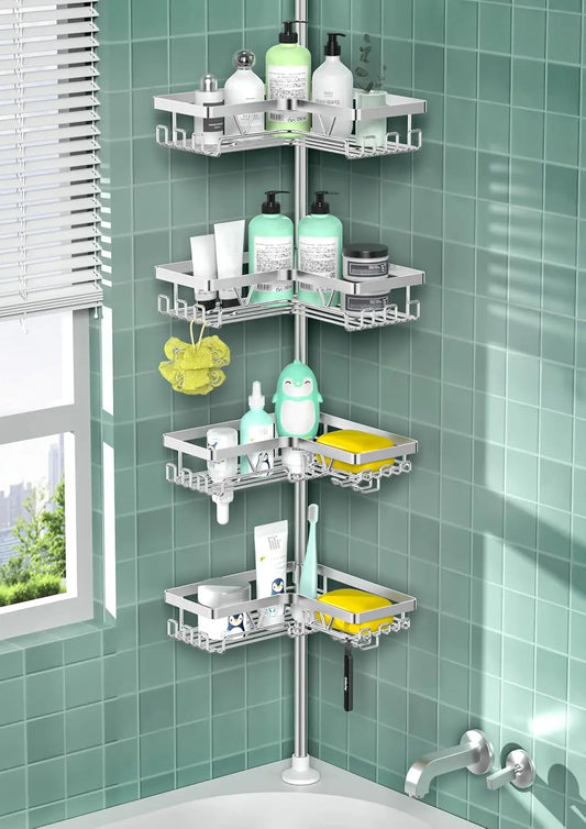 Corner Shower Caddy Tension Pole 4 Tier Stainless Steel