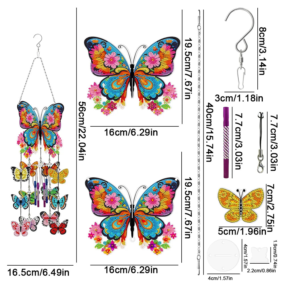 Form Diamond Painting Flower Butterflies Wind Chimes