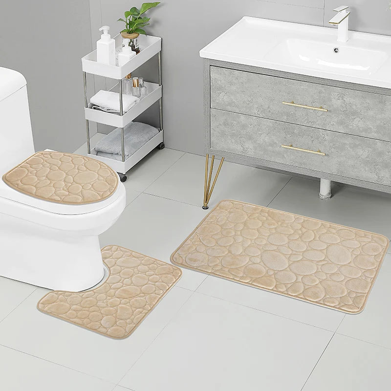 Soft Microfiber Non Slip Stone Bathroom Floor Mat Set