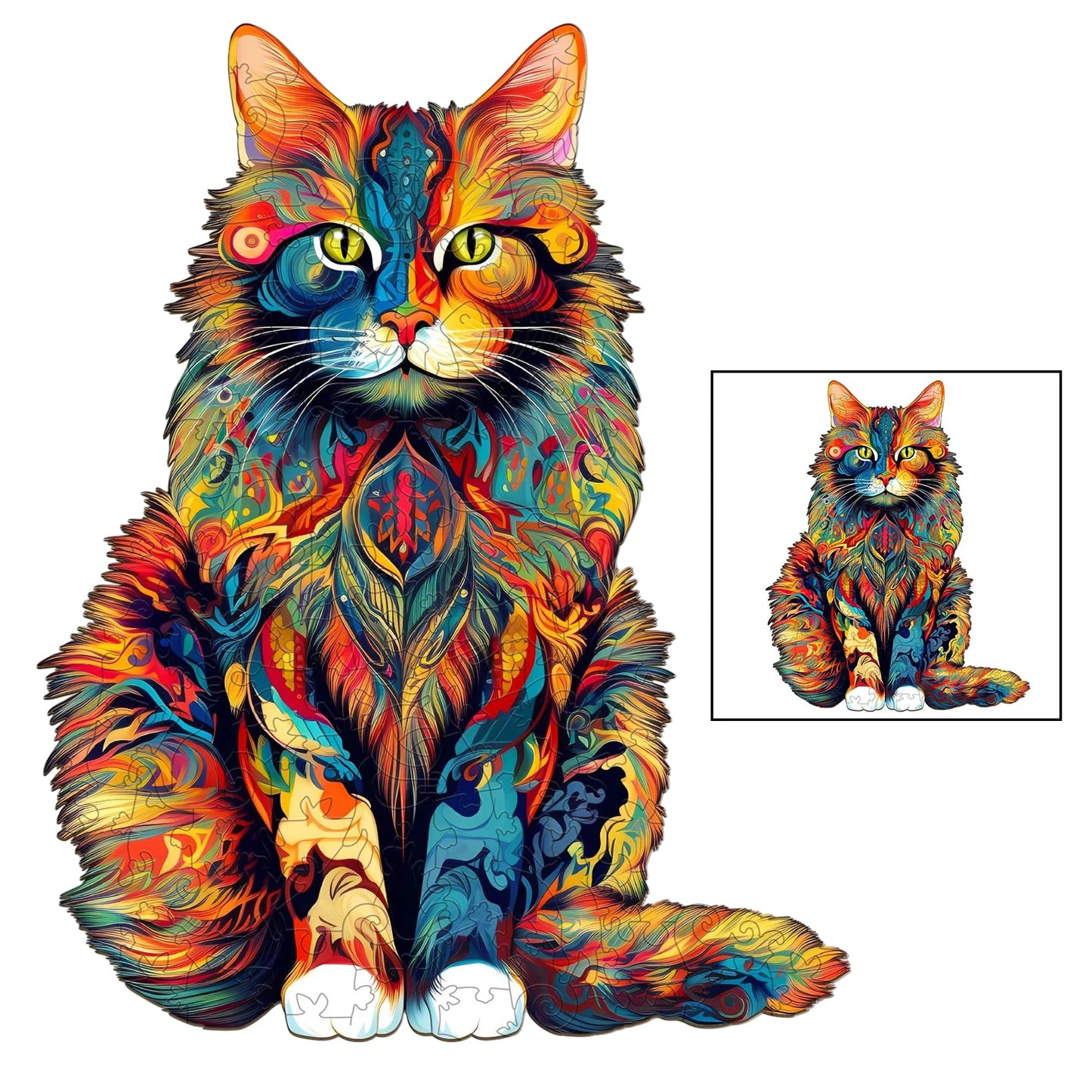 Cat Pattern Wooden Puzzle Three Dimensional Animal Shape Educational Toy