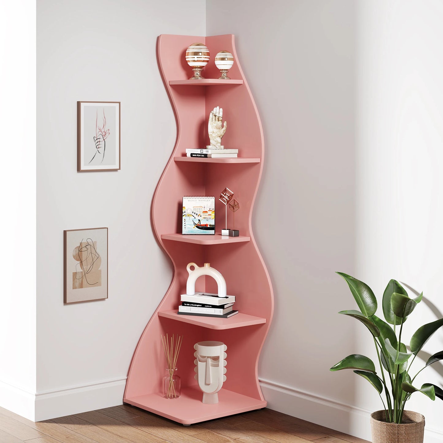 5-Tier Corner Shelf Wall Bookshelf Plant Stand