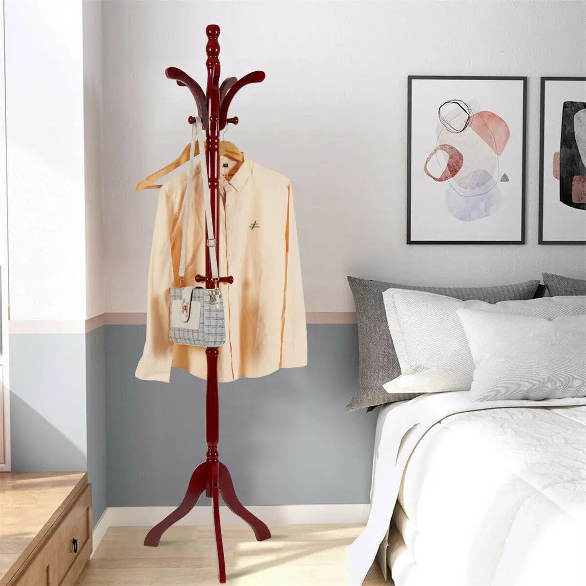 Solid Birch Coat Rack With Tripod Base Floor