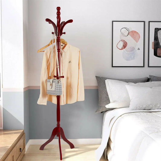 Solid Birch Coat Rack With Tripod Base Floor