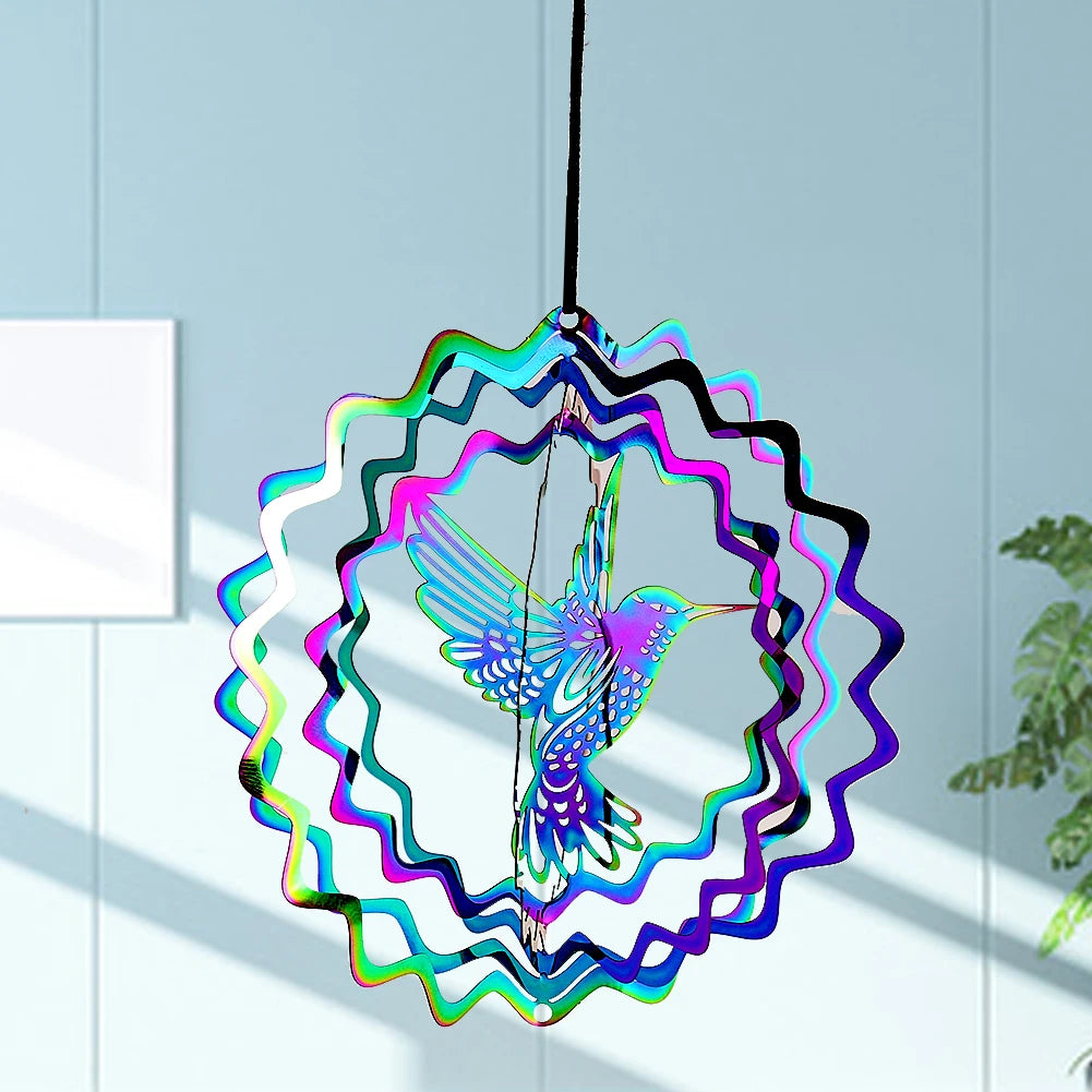 Choice 3D Rotating Wind Spinner Hummingbird Garden Decor Chimes