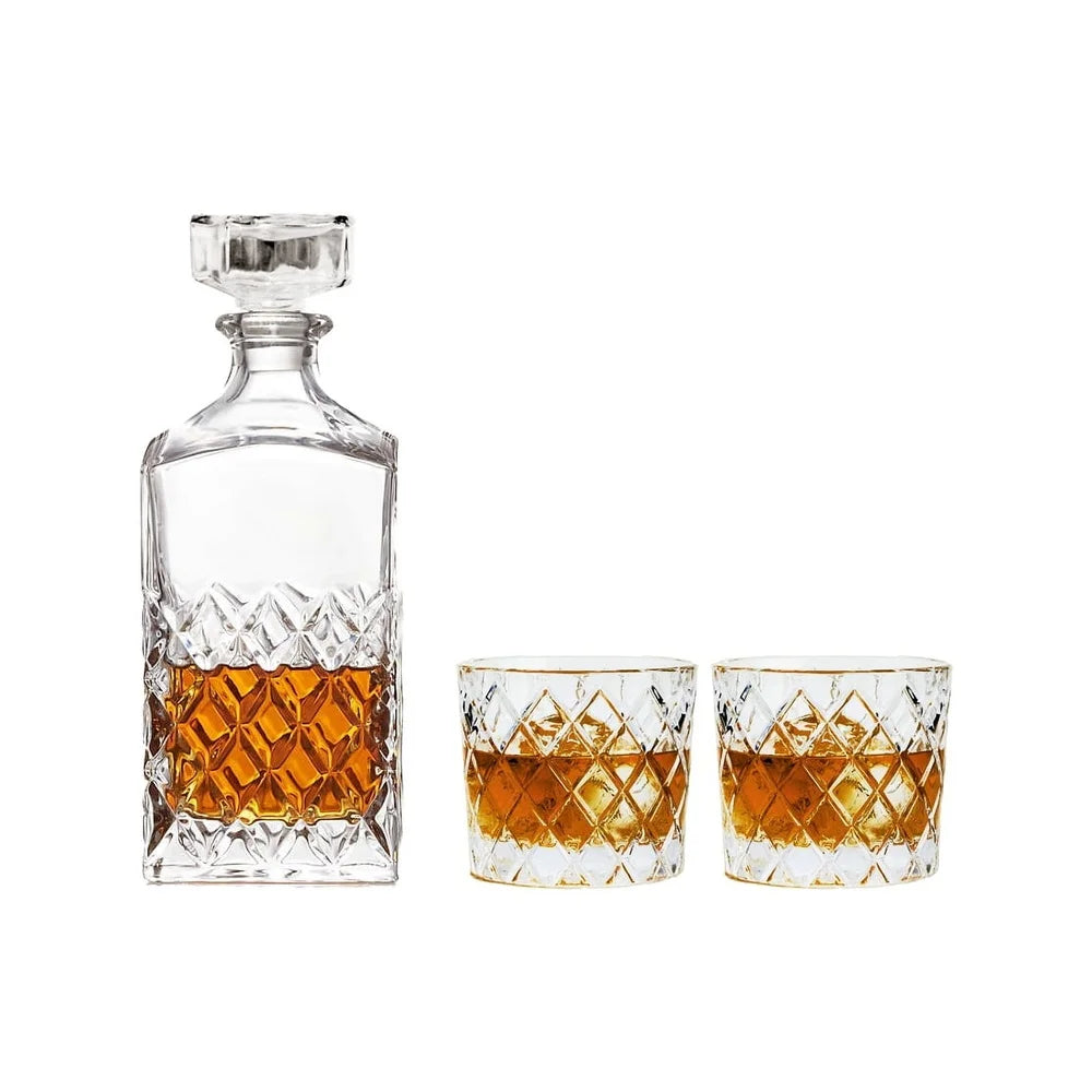 EZHomeEssentials Diamond Cut Glass Decanter Set Glassware