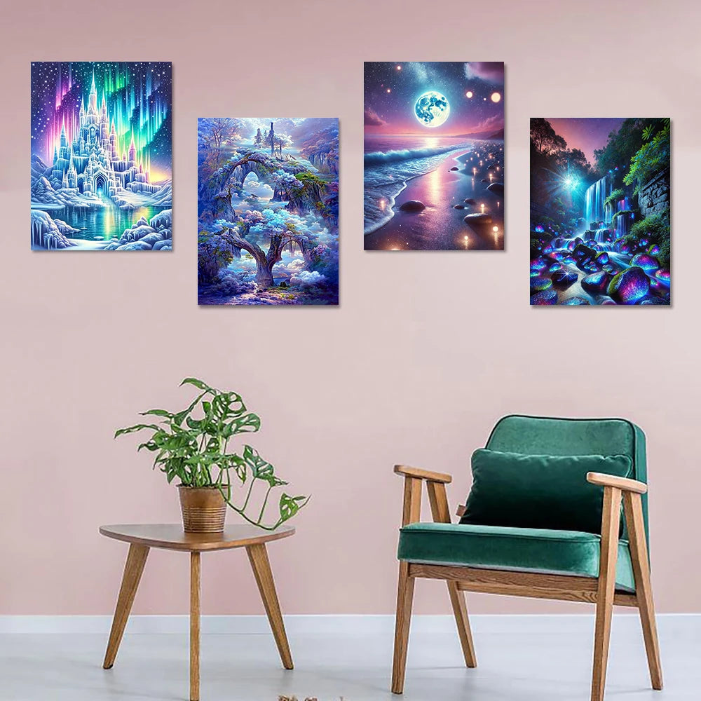 Frame Diamond Painting Kit 6 Scenic Patterns 5D Round Drill