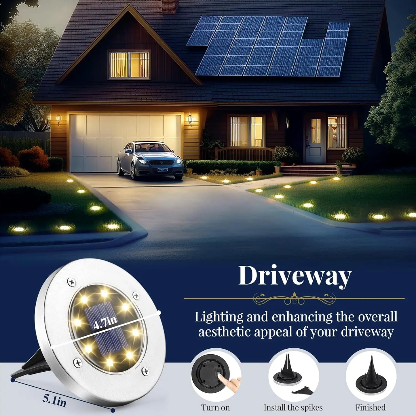 EZHomeEssentials Solar Lights 8 LED Outdoor Garden Pathway