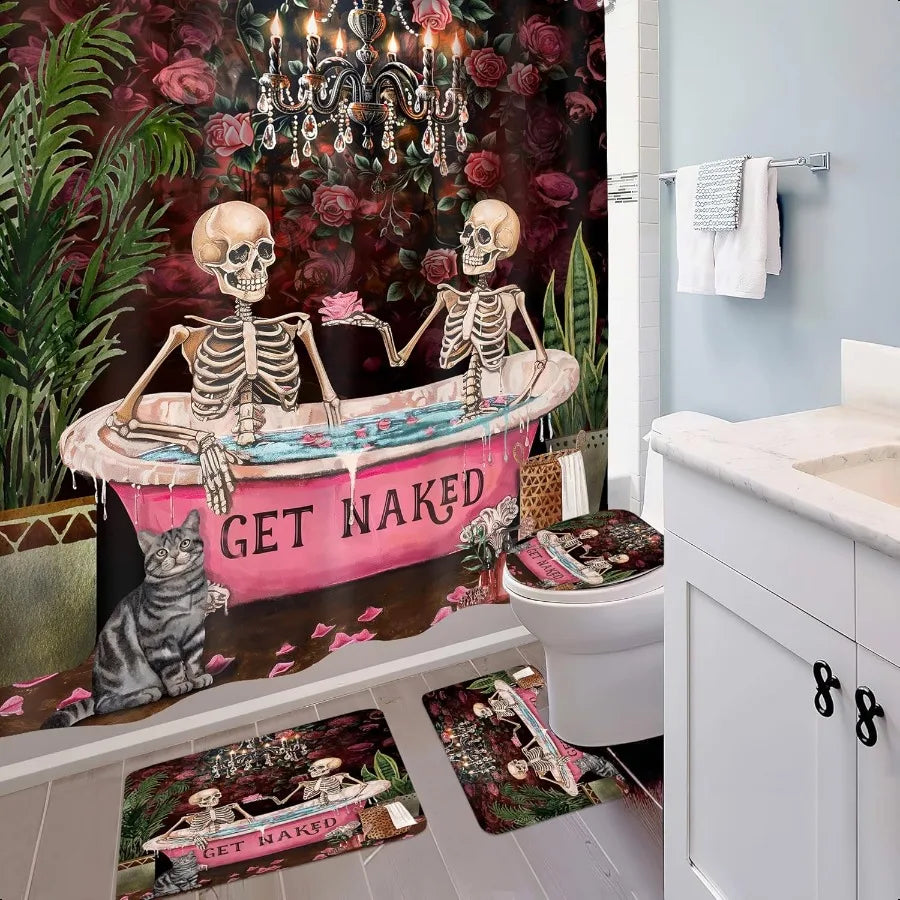 Origin Gothic Skull Shower Curtain Set Halloween Bath Decor