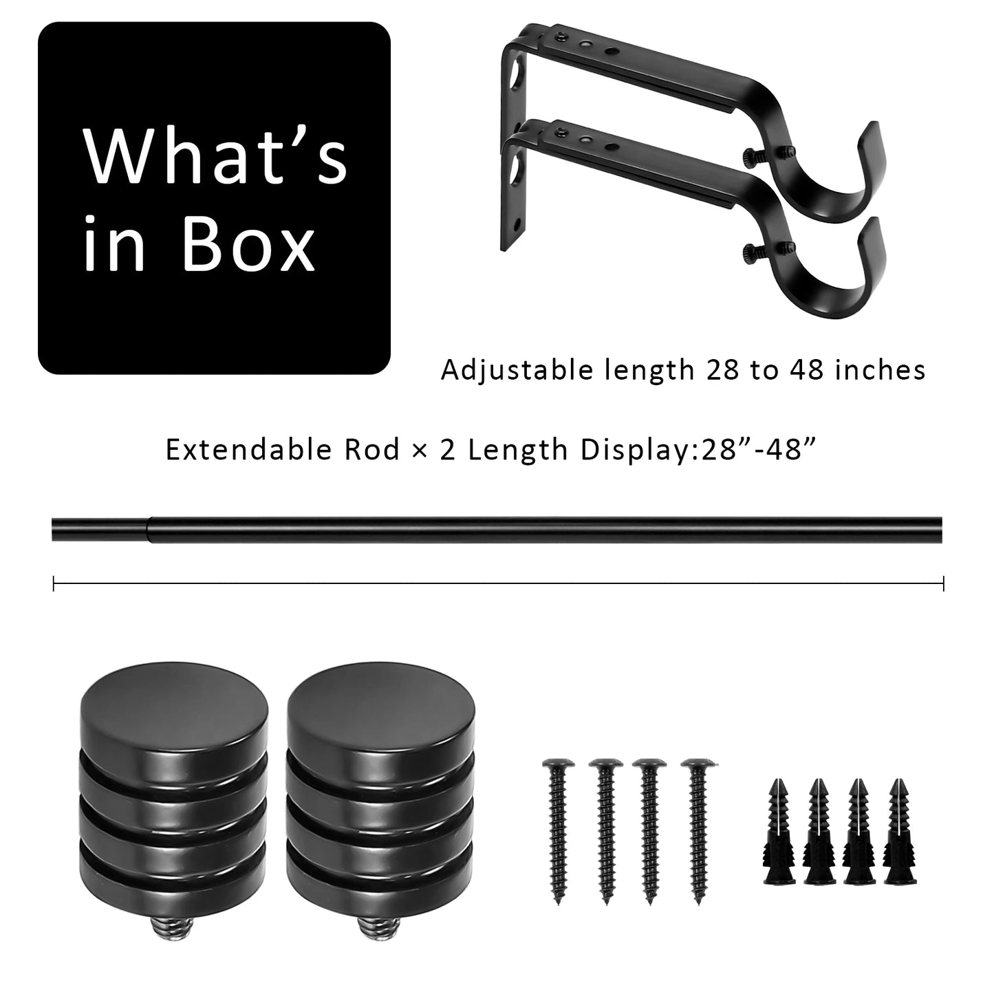 Heavy Duty Adjustable Curtain Rod Set End Caps