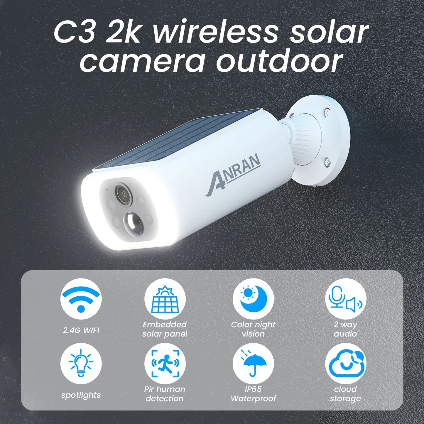 ANRAN 2K Solar Camera Set 4PCS 2.4G WiFi Battery Floodlight