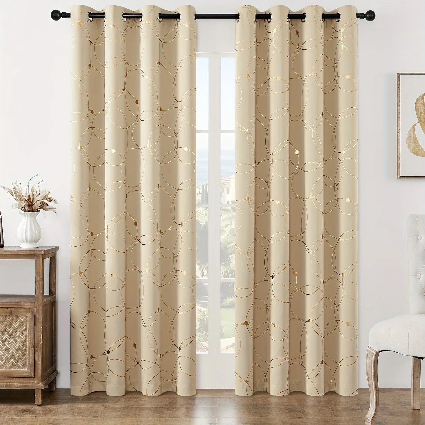 Golden Wave Circle Blackout Drapes with Grommets