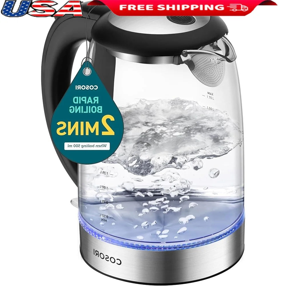 Stainless Steel Electric Kettle No Plastic Filter Shutoff